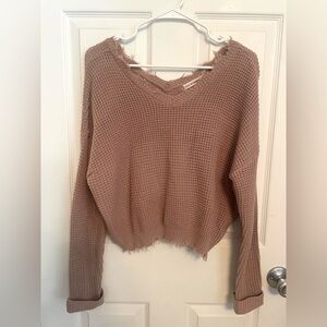 Frayed Hem V-Neck Sweater